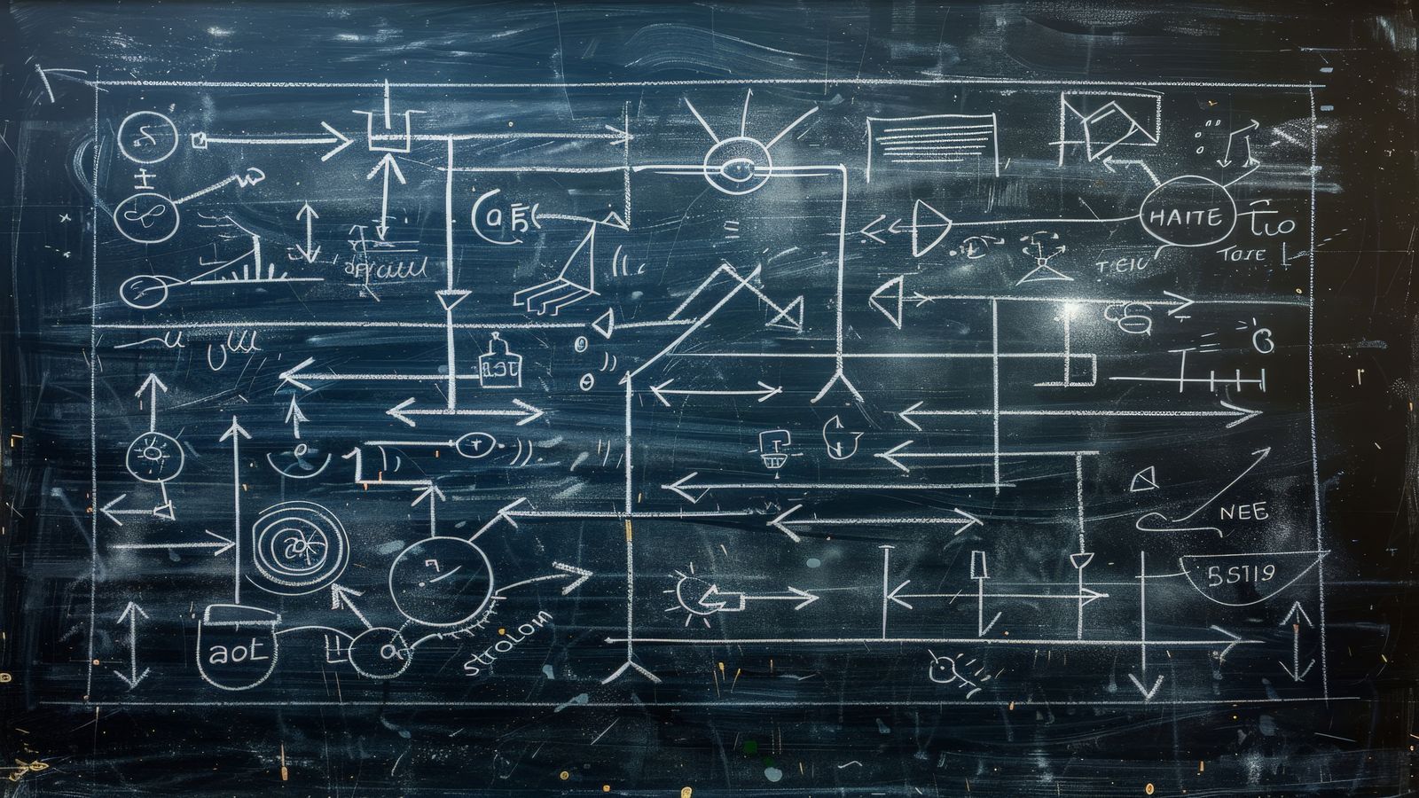 A detailed schematic notebook open to a hand-drawn diagram of Bitcoin blocks linking together, beside a hardware wallet and a cup of black coffee