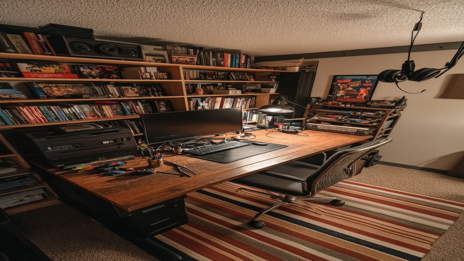 A warm, well-lit desk with an open notebook, a hardware wallet, and a microphone, representing the editorial workspace of Flirting With Bitcoin